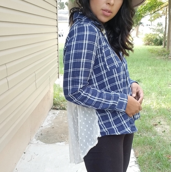 PRETTY IN PLAID BLUE CREAM SHIRT TOP - Picture 6 of 15